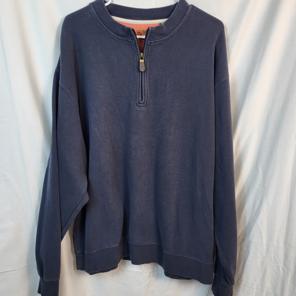 Orvis Mens XL Navy Blue 100% Cotton Quarter Zip Sweatshirt Mock Neck 697543